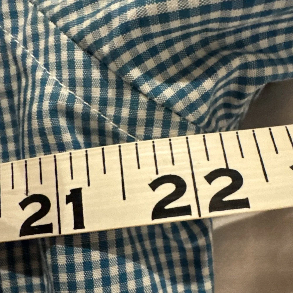 Banana Republic Non-iron Slim Fit Long Sleeve Mens Shirt L 16.5x33 Blue Check